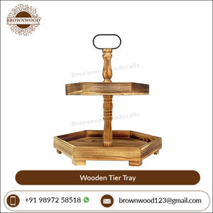 Plateau hexagonal décoratif à 2 niveaux en bois de la meilleure qualité fait à la main avec poignée en fer Fabricant leader au prix de gros - Product Image 2