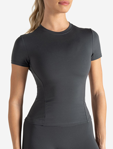 Haute qualité tempête gris femmes Gym t-shirt extensible pleine longueur manches courtes col rond Polyester nouveau décontracté Yoga entraînement t-shirt - Product Image 2