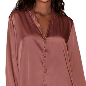 Wholesale Custom 100% Silk <b>Thermal</b> Loungewear Long Sleeve Turn Collar Sleepwear 2pcs Breathable Pyjamas <b>Women</b> Set Custom Colors - Product Image 4