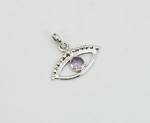 Colgante de estilo de ojo de piedra natal de mes de febrero de amatista púrpura Natural de sólida plata de ley 925 - Product Image 1
