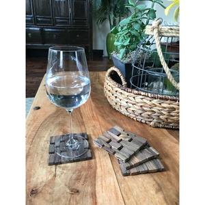 Handcrafted Round Wood <b>Coasters</b> <b>Woven</b> Block Design Luxury Table Decor 5mm - Product Image 5