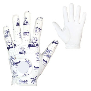 Guante de Golf de Cuero Genuino Blanco de Alta Calidad con Estampado Tropical Azul, para Mano Derecha, Antideslizante, Unisex, para Uso en Exteriores - Product Image 1
