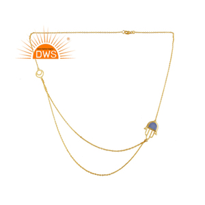 Mejor calidad plata esterlina 18K chapado en oro azul Calcedonia piedra preciosa Hamsa doble cadena colgante collar joyería fabricante - Product Image 1