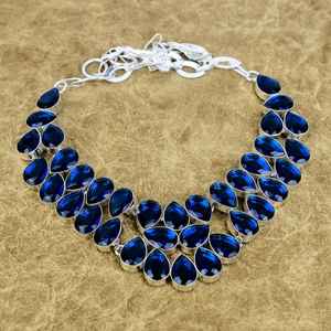 Collier en Iolite Fait Main, Argent Sterling 925, Pierre Précieuse Taillée en Poire, Chaîne Réglable, Bijou Cadeau de Haute Qualité, IGI, pour Enfants - Product Image 1