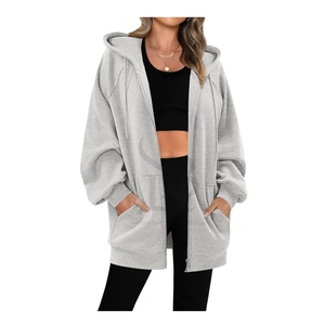 Sudaderas de invierno con cremallera y capucha de gran tamaño para mujer, logotipo frontal transpirable antiarrugas impreso, precio al por mayor, tarifa barata - Product Image 4