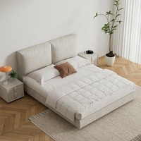 Lit Double "Soft" Zayshine de Luxe Moderne Nordique, en Velours Blanc, pour Chambre Parentale, Tailles Queen et King (1.5 et 1.8 Mètres), Grand Format avec Rangement