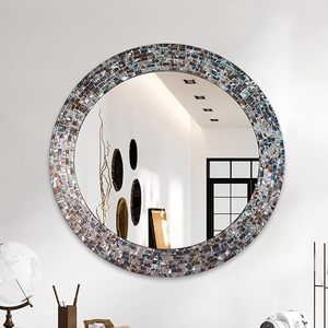 Fait à la main mosaïque vitrail incrusté luxe encadré miroir mural suspendu salle de bain salon décor à la maison miroir - Product Image 5