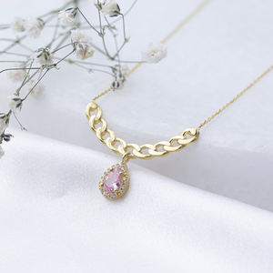 Forma ovalada cuarzo rosa CZ piedra brillante encanto collar 925 joyería de plata colgante al por mayor turco - Product Image 4