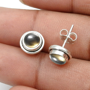 Minimalist Precious Round Shape Bezel <b>Set</b> Smoky Quartz Gemstone 925 Sterling <b>Silver</b> Handmade <b>Stud</b> <b>Earring</b> Gift Jewelry for Women - Product Image 2