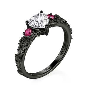 Anillo Jeulia Gótico con Corazón de Flor Negra en Plata de Ley - Product Image 2