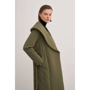 Manteau parka long matelassé kaki pour femme avec ceinture, style formel à double boutonnage, taille XL - Product Image 4