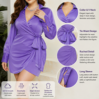 Fabricant de Robes Mini Cache-cœur à Manches Longues et Col en V pour Femmes Grandes Tailles, Personnalisées OEM, avec Ceinture à Nouer, Idéales pour les Fêtes