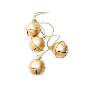 Round Metal Antique Golden Home Decor Christmas <b>Tree</b> Hanging Decoration with Hanging Rope Jingle Bells - Product Image 1