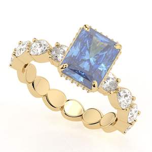 Anillo de Compromiso con Halo Oculto de Diamante Azul Corte Radiante para Mujer - Product Image 1