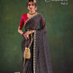 Stunning Traditional Wedding Ethnic Fancy Saree Beautiful Soft <b>Silk</b> Georgette Saree, Party Wear Fancy Saree. - Product Image 4