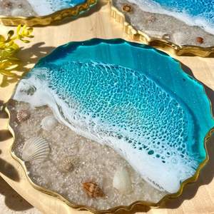 Sous-verre en résine design, style bohème haut de gamme, fait à la main, écologique, surface lisse en époxy pour boissons chaudes/froides - Product Image 5