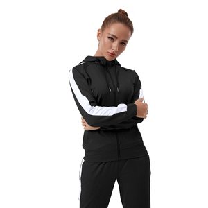 Ensemble de survêtement personnalisé deux pièces pour femme en molleton de coton, effet vieilli, zippé, écologique, séchage rapide, comprenant un sweat à capuche et un short de jogging - Product Image 4
