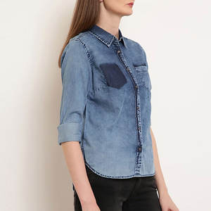 Privé Logo personnalisé étiquette femmes jean pantalon à manches longues nouvel Article jean chemise vêtements de plein air coton fait femmes jean chemise - Product Image 4