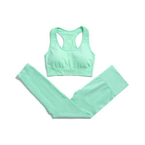 Ensemble de costume de yoga 2 pièces sans couture pour femmes de haute qualité pour l'entraînement et la course à pied vente en ligne de matériel de fitness respirant - Product Image 6