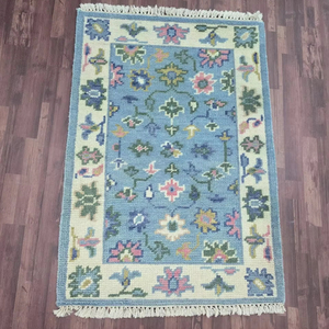 Alfombra de lana azul claro hecha a mano diseño moderno Oushak tamaño personalizable 5x8 6x9 7x10 8x12 9x14 10x12 para uso doméstico de picnic - Product Image 1