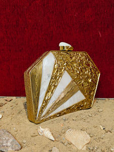 Handcrafted Mother of <b>Pearl</b> Panelled <b>Clutch</b> with Gold Textured Frame and Crystal Accents Luxury Evening <b>Bag</b> - Product Image 2