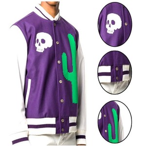 Custom Embroidery Letter Applique Logo Satin Jacket <b>Wool</b>/Leather Winter Streetwear Front Breathable Baseball Letterman Jackets - Product Image 6