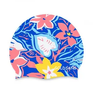 lady hibiscus flower screen printing swimming cap printing silicone flower swim cap high quality swimming caps