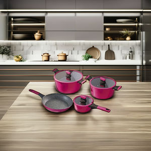 Juego de Utensilios de Cocina Antiadherentes de <span class=keywords><strong>Aluminio</strong></span> <span class=keywords><strong>Forjado</strong></span> Personalizado de 7 Piezas, Saludable y Duradero, con Revestimiento de Mármol, Base de Inducción y Asas de Tacto Suave - Product Image 3