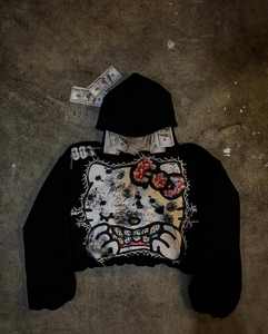 เสื้อฮู้ดแบบรูดซิปสำหรับผู้ชายเสื้อฮู้ดพิมพ์ลายพัฟวินเทจโอเวอร์ไซส์ - Product Image 2