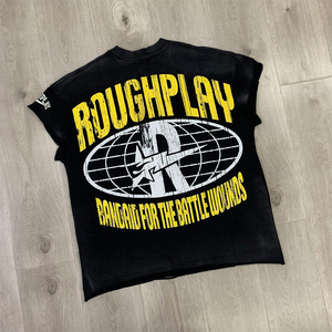 Oversized Black Distressed Sleeveless ROUGHPLAY Tank Top Rhinestone Graphic Cut-Off Rock <b>Grunge</b> Streetwear <b>T</b>-<b>Shirt</b> - Product Image 2