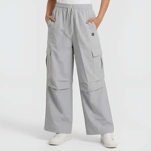 Mile XL <b>Light</b> Grey Cargo <b>Trousers</b> Breathable Woven Canvas Casual Mid Waist Elastic Closure Colored Wash Leggings Elastic Loose - Product Image 1