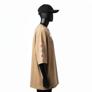 Camiseta Holgada para Hombre, Talla Grande, Tejido Jersey de Algodón Grueso de 240 GSM, Transpirable, Color Beige, Logotipo de Silicona, Ajuste Personalizado - Product Image 3