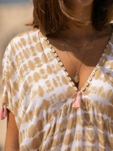 Low Prices Floor-Length V-neck Short Sleeve Tie Dye <b>Kaftans</b> with Soft Rayon Fabric Eco-Friendly & Skin-Friendly Material - Product Image 3