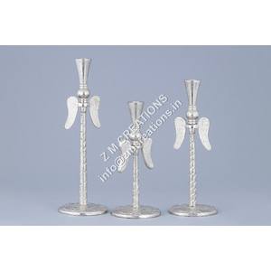 Portavelas de Pilar Plateado Estilo Alas de Ángel, Hecho a Mano, Acabado en Níquel, Juego de Portavelas Decorativos para Bodas y Navidad - Product Image 1