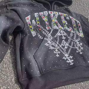 Sudadera con capucha de diamantes de imitación completa personalizada French Terry Heavy Weight Silk Screen Printed Logo Hoodies Zip up Acid Wash Hoodies Hombres - Product Image 2