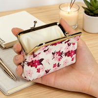 Dompet Koin Kain Motif Bunga Trendy, Dompet Mini Vintage Mewah dengan Kunci Gesper Logam untuk Wanita