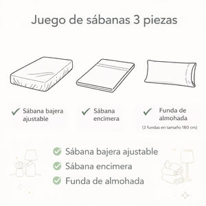 Juego de Sábanas y Fundas de Almohada de Algodón/Poliéster de 3 Piezas, Incluye Sábana Plana y Sábana Ajustable de hasta 30 cm, Producto Terminado - Product Image 2
