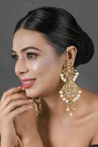 2025 Newest Design Vintage Ethnic Style Hollow <b>Crystal</b> Zircon Flower Pearl Stud Indian <b>Earrings</b> Gold Plated Wedding - Product Image 2