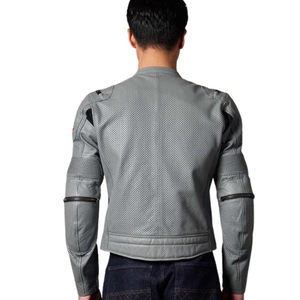 Men's New Fashion Grey Genuine Leather Racing Motorbike Jacket With Red Lines CE Armours Protection Motorcycle Jacket For Men - Product Image 5