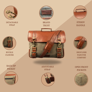 Madosh chính hãng nâu da vải máy tính xách tay cặp cho nam giới sang trọng mềm văn phòng Vai Messenger Túi Xách với bên Crossbody - Product Image 5