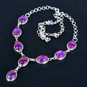 Trendy Engagement 925 Sterling Silver <b>Opal</b> Natural Oval Cut Pink Triplet <b>Fire</b> Bezel Set Gemstone Link Chain Pendant <b>Necklace</b> - Product Image 3