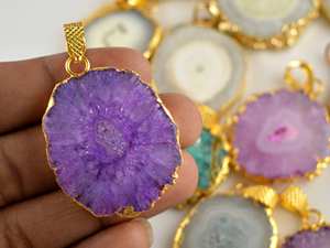 Quartz solaire multicolore naturel plaqué or par électrolyse pendentif pierre précieuse quartz multi feu stalactite tranche pendentif pierre précieuse - Product Image 3