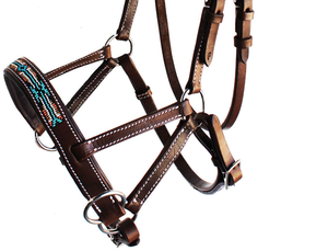 Bride de cheval de haute qualité avec bandeau à perles Cheyenne, en cuir durable, équipement équestre occidental - Product Image 2