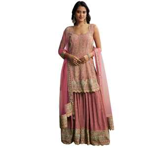 Vente de gros Ensemble Palazzo floral rose avec Dupatta Vêtements ethniques pour femmes Vêtements OEM Fournisseur d'usine Tenue de fête personnalisée - Product Image 1