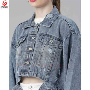 Venta al por mayor Mujeres Personalizar Chaqueta de mezclilla Diseño de logotipo personalizado Pantalones cortos Adultos Chaquetas de invierno transpirables - Product Image 5