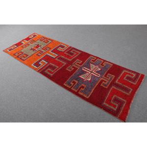 Vintage 2.4x7.1 ft Rug, Turkish Rug, <b>Red</b> Southwestern Rug <b>Wool</b> - Product Image 2