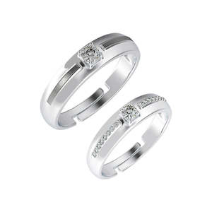 Anillo de Plata de Ley 925 de Primera Calidad para Hombre, con Diamante de Corte Princesa, Bañado en Rodio, Diseño para Parejas - Product Image 1