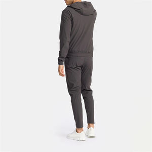 Survêtement gris ardoise pour homme 2025 avec logo personnalisé, sweat à capuche zippé, respirant, élégant, confortable pour le fitness et la performance - Product Image 3