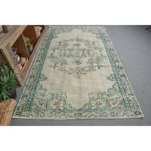 Alfombra turca Vintage área grande 4,9 X 8.4ft clásico verde azul diseño de retazos lana látex rectángulo abstracto pasillo habitación alfombra - Product Image 1