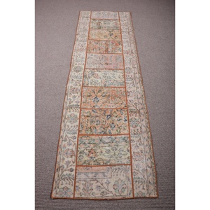 Alfombra Turca de Pasillo 2,4x7,9 pies (74x240 cm), Alfombra Vintage Marrón con Estampado Animal - Product Image 1